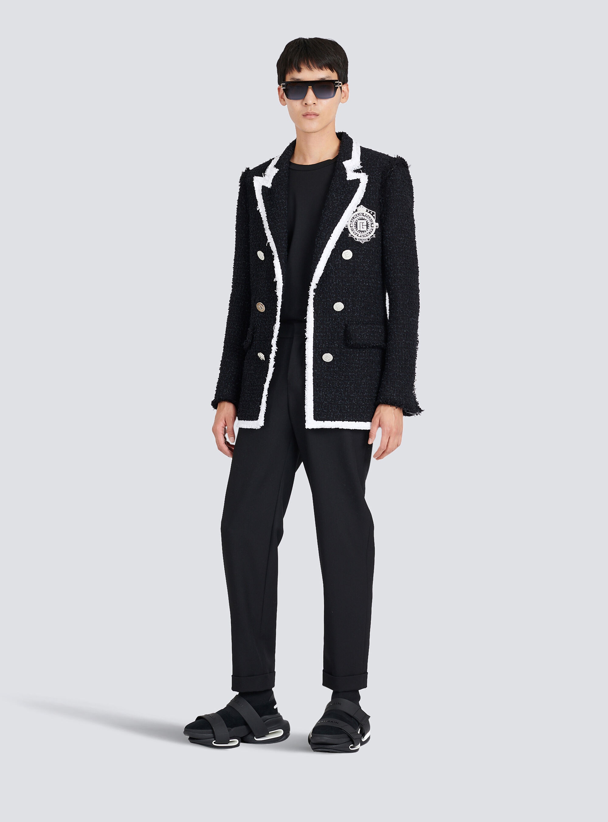 Tweed blazer with embroidered Balmain logo - 2