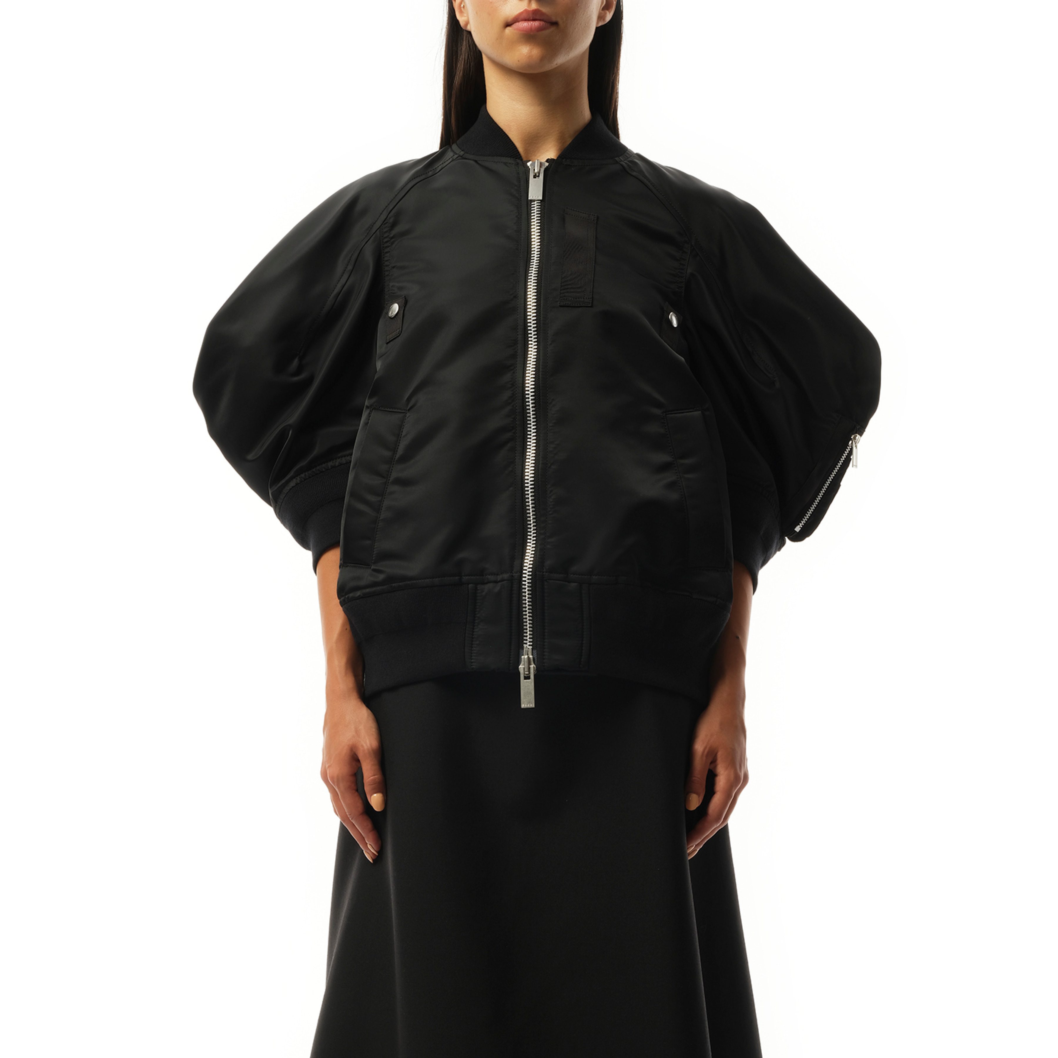 sacai Nylon Twill Quarter Sleeve Blouson in Black | REVERSIBLE