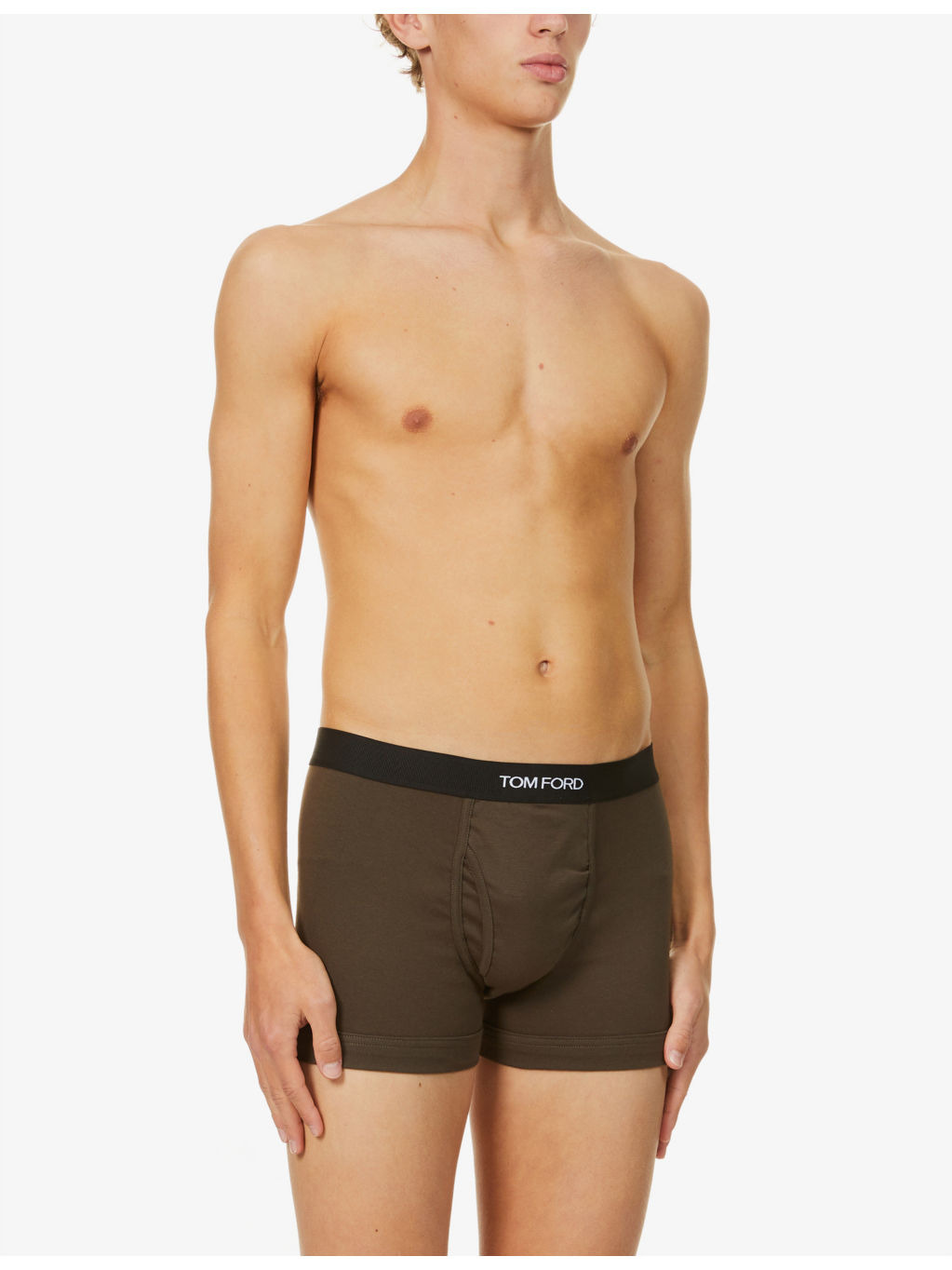 Branded-waistband fitted stretch-cotton trunks - 2