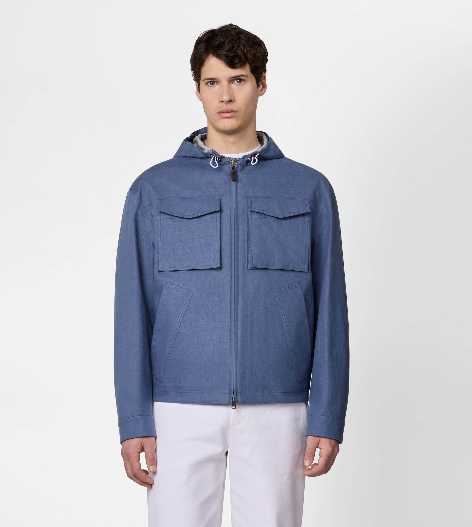 JACKET IN LINEN WITH HOOD - BLUE - 4