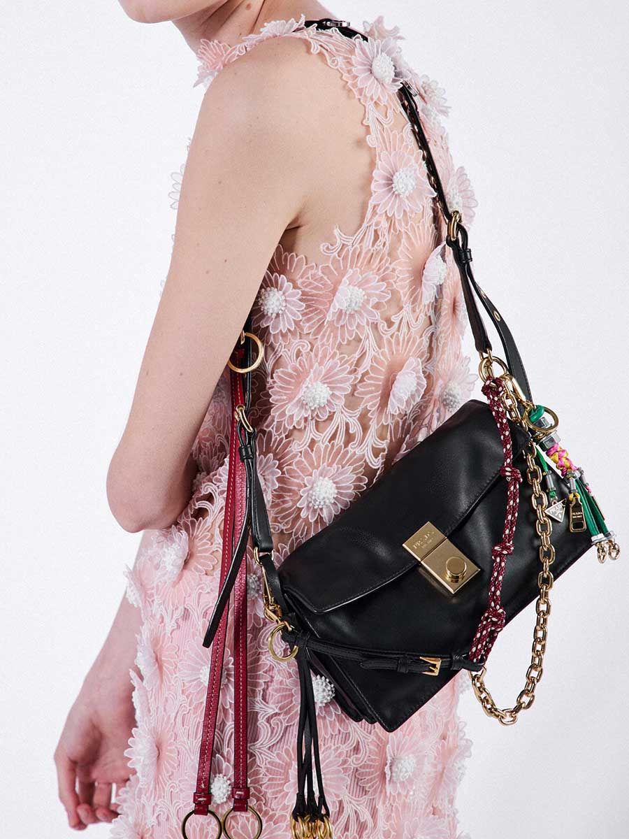 Prada Soft Sound Small Leather Shoulder Bag with Charms - 3