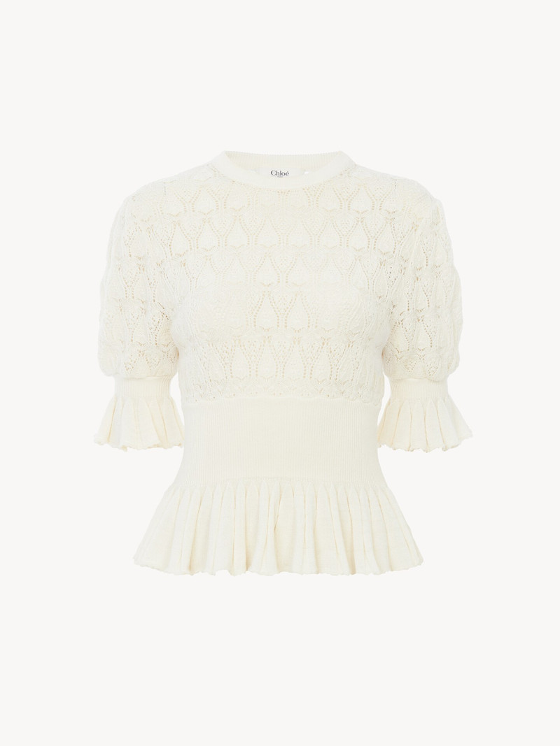 SHORT-SLEEVE RUFFLED SWEATER IN A WOOL-MIX KNIT 1