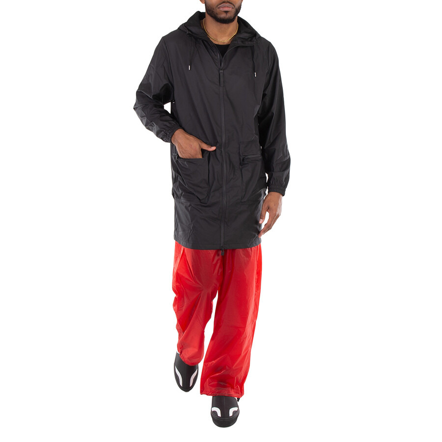 Rains Men's Black Long Cargo Jacket - 4