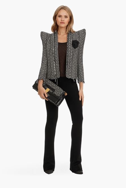 Bicolor jacquard-patterned tweed jacket with Balmain monogram - 2