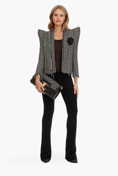 Balmain Bicolor jacquard-patterned tweed jacket with Balmain monogram outlook