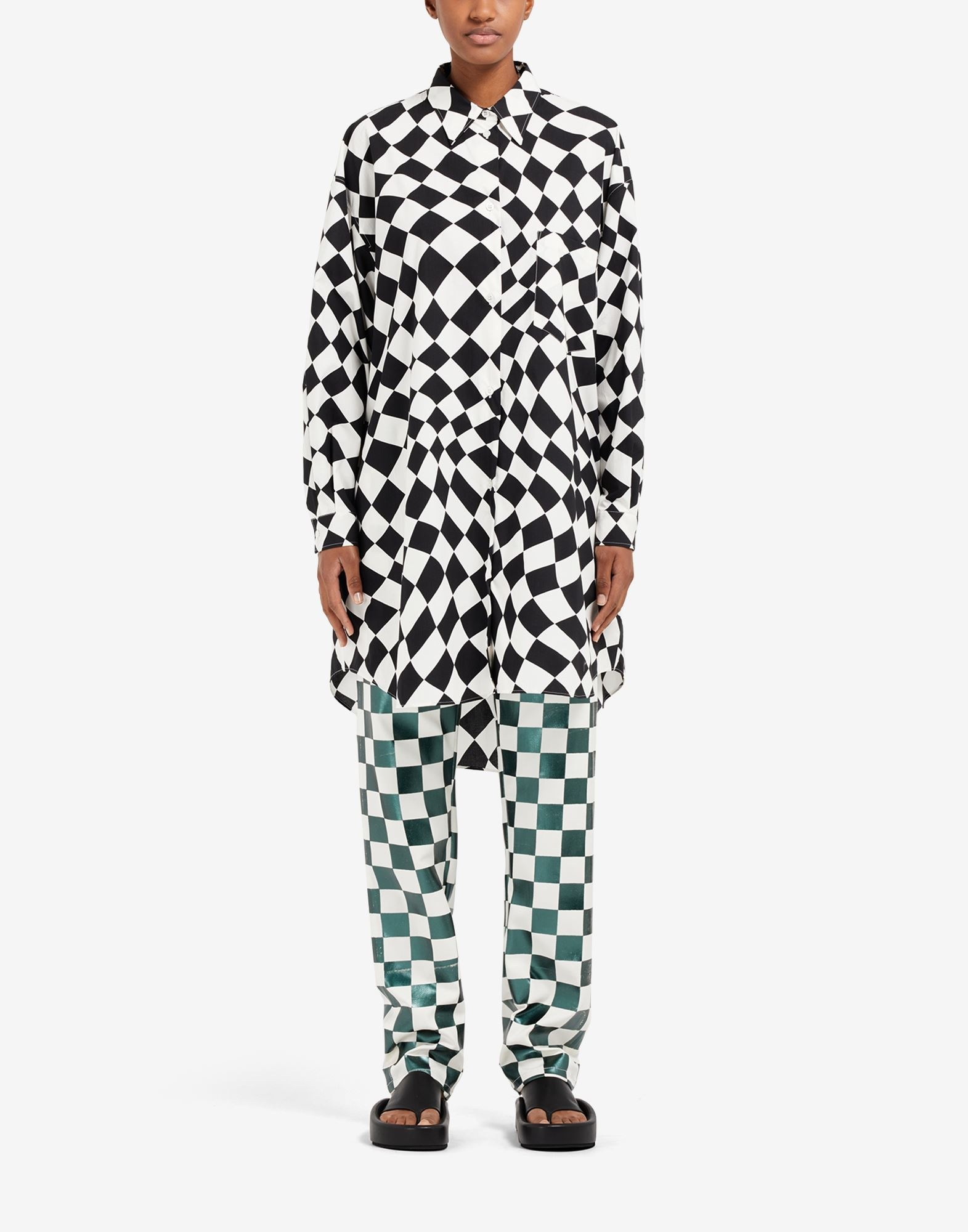 Distorted check print shirt dress - 2