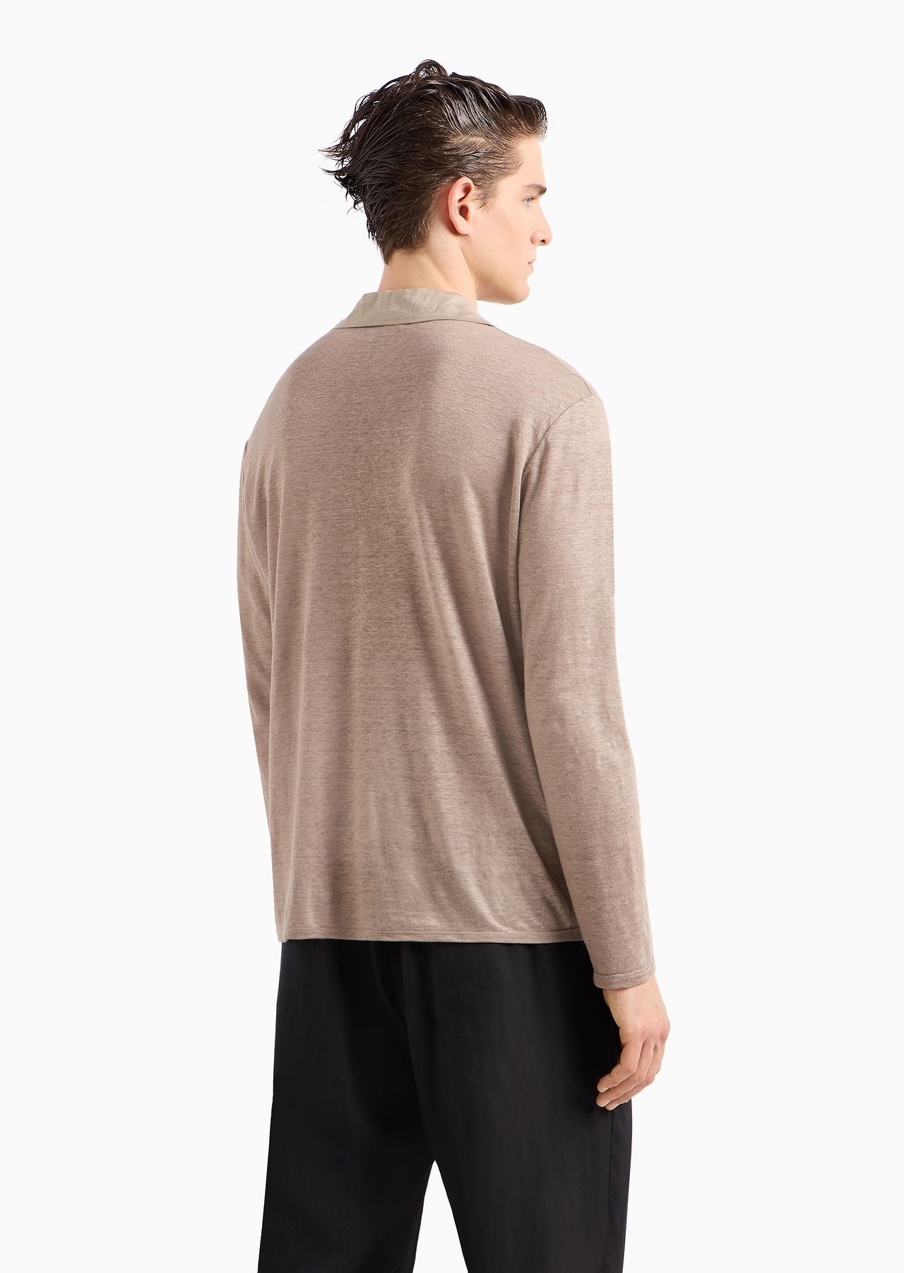 Long-sleeved polo shirt in pure linen jersey - 3