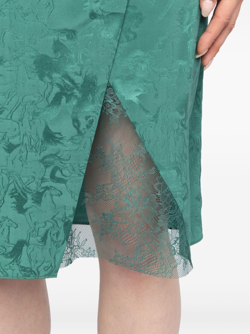 Julen horse-jacquard lace-insert midi skirt - 5