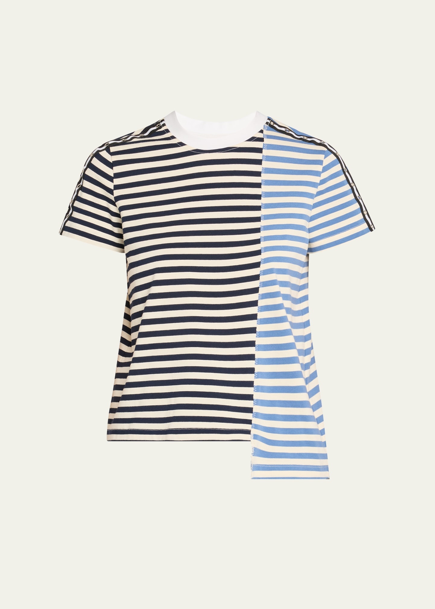 Stripe Patchwork Crewneck T-Shirt - 1