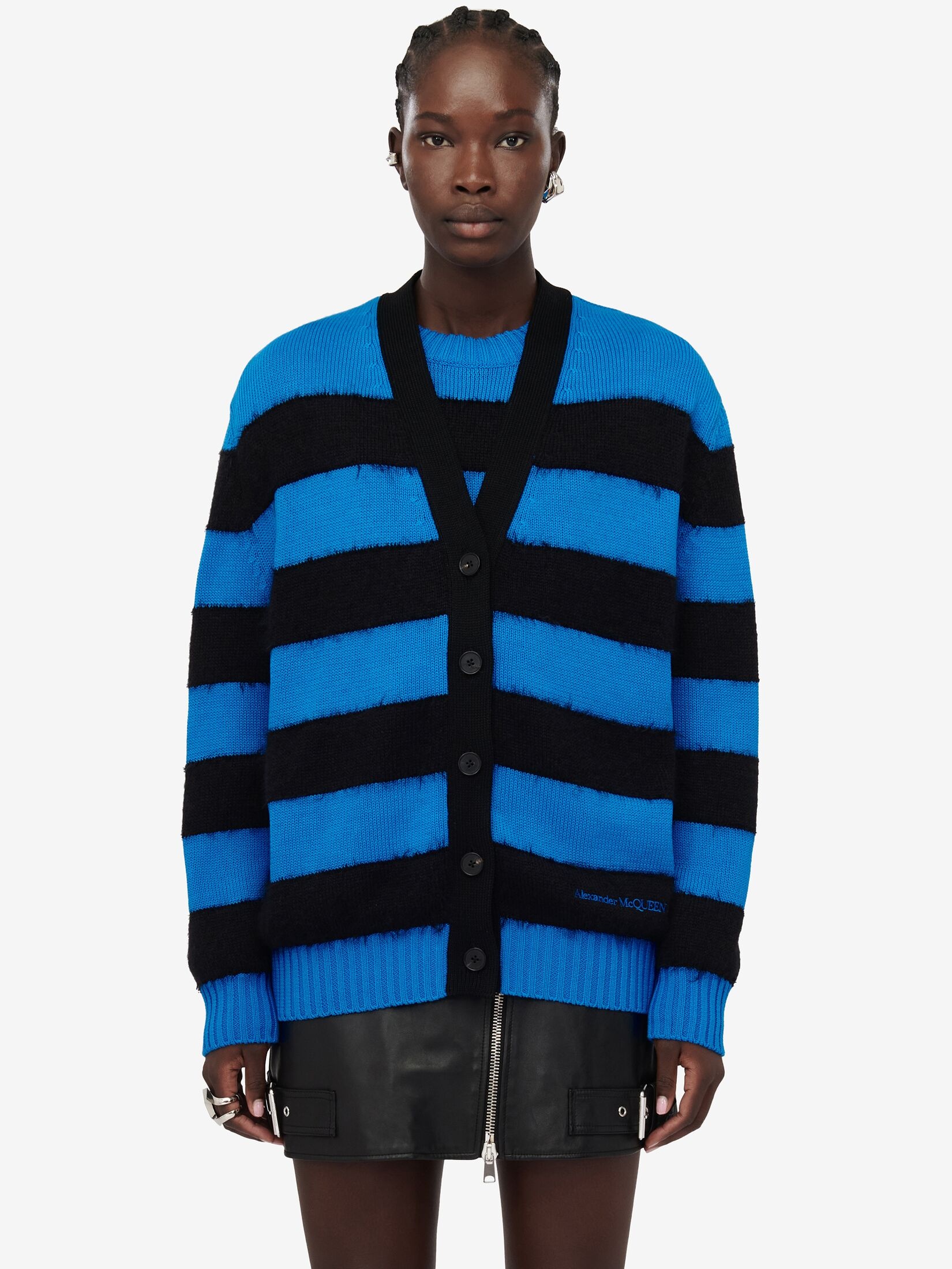 Women's Striped Cardigan in Lapis Blue/black - 5