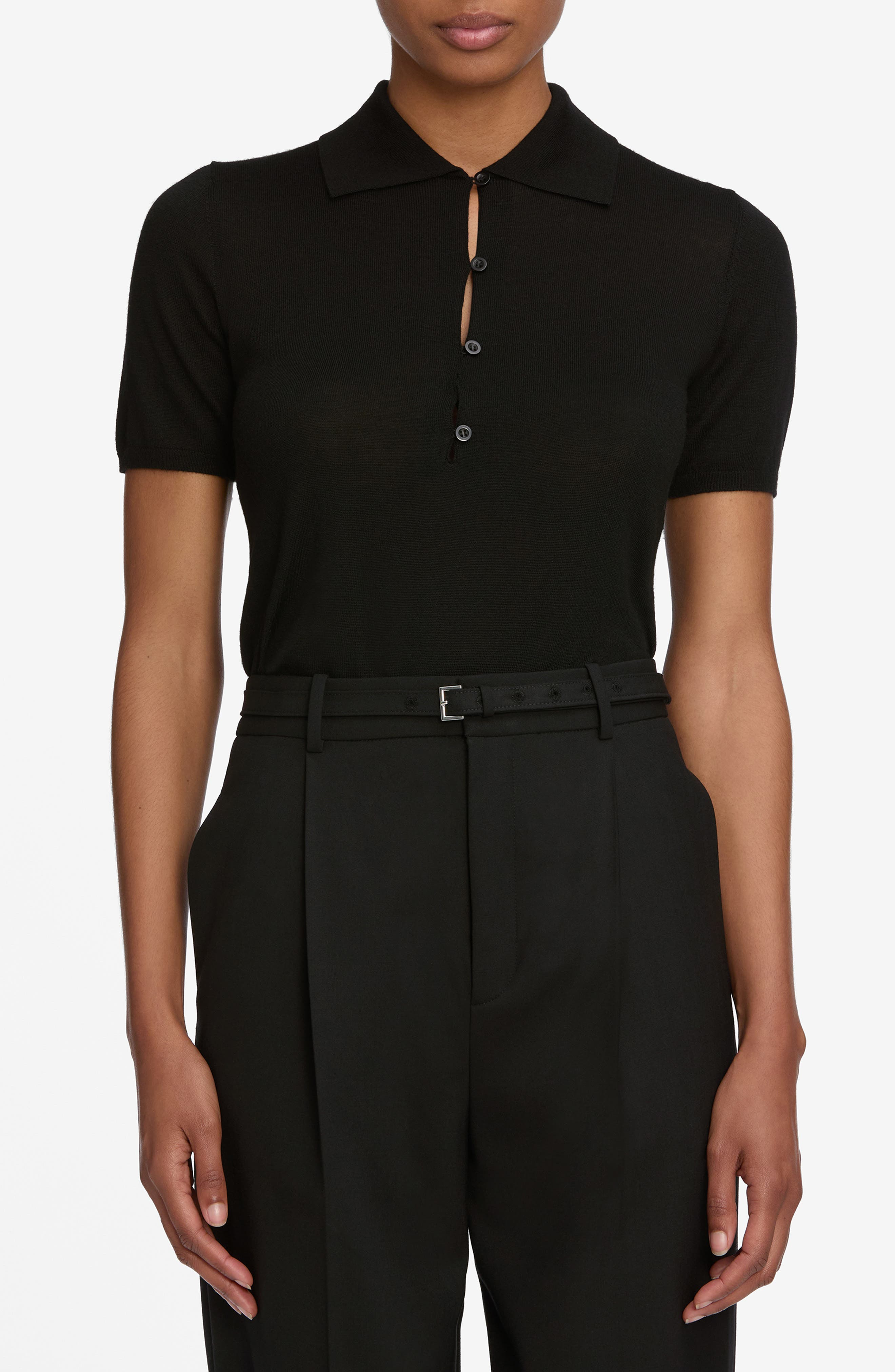 FRAME The Smart Merino Wool Polo Sweater in Black at Nordstrom - 1