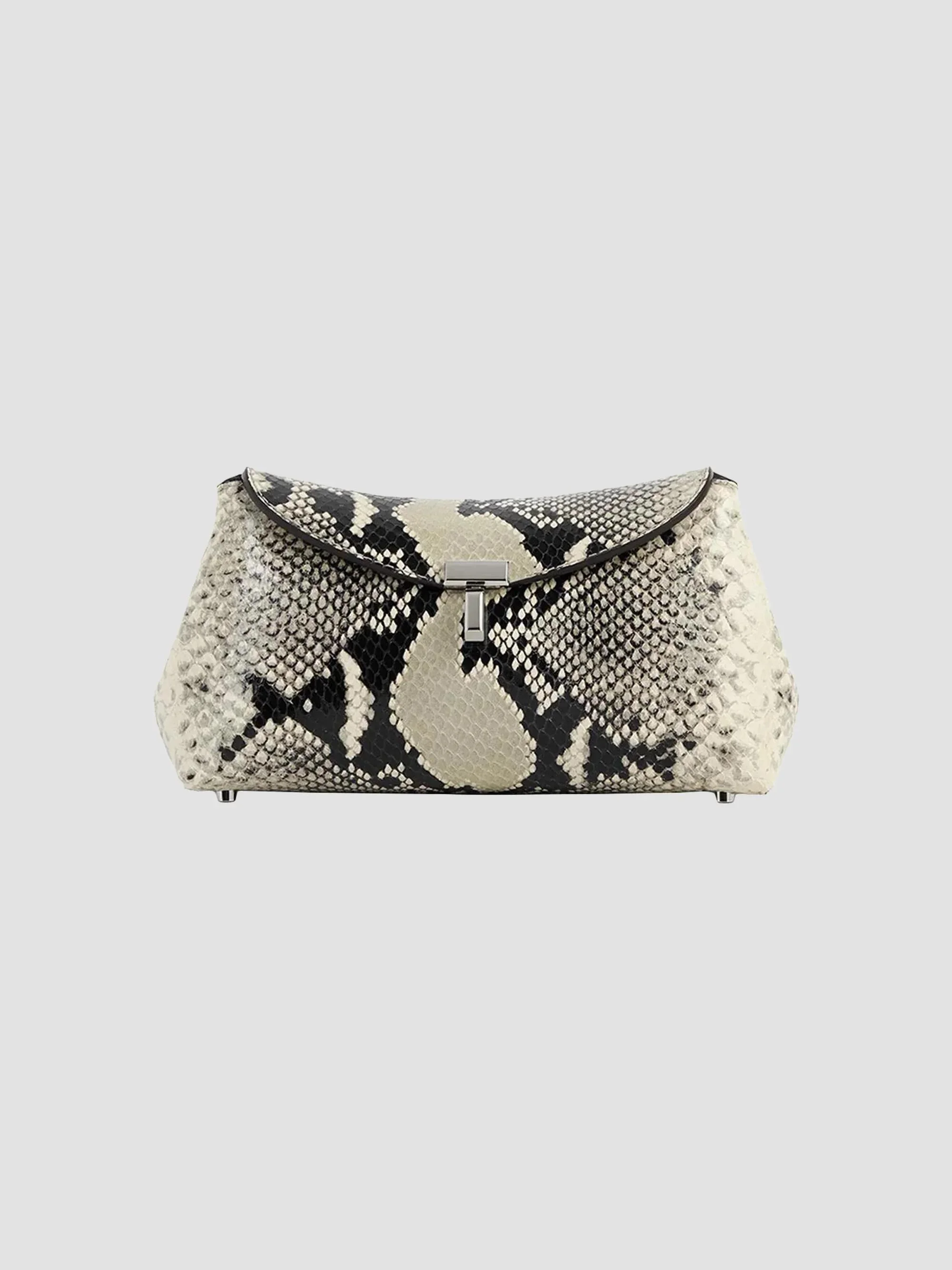 Women's Mini T-Lock Python-Embossed Clutch - Black Ecru - 1