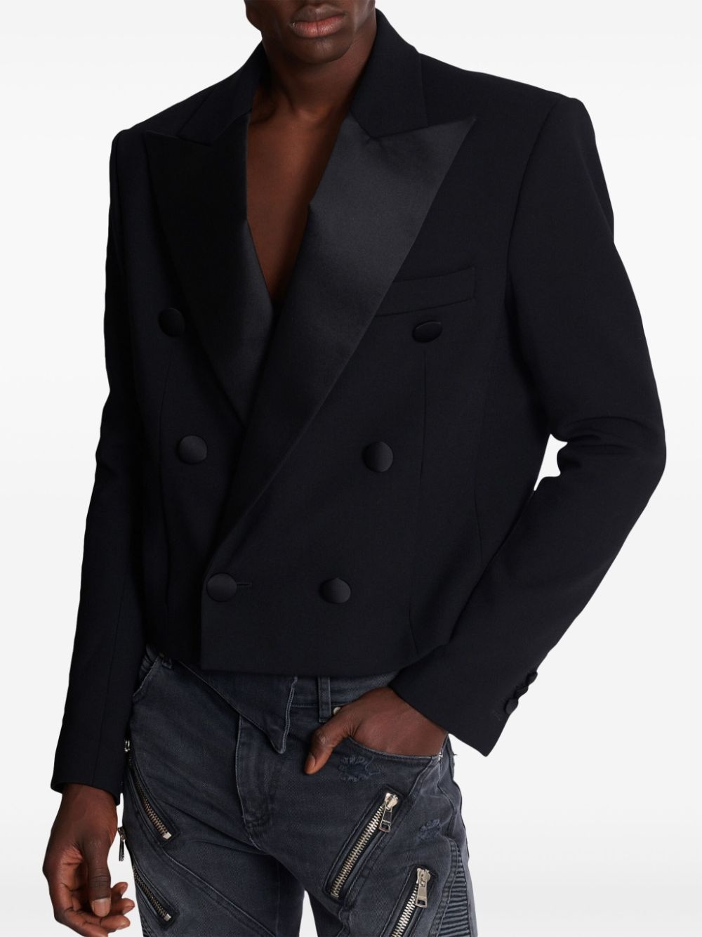satin-lapel crepe blazer - 6