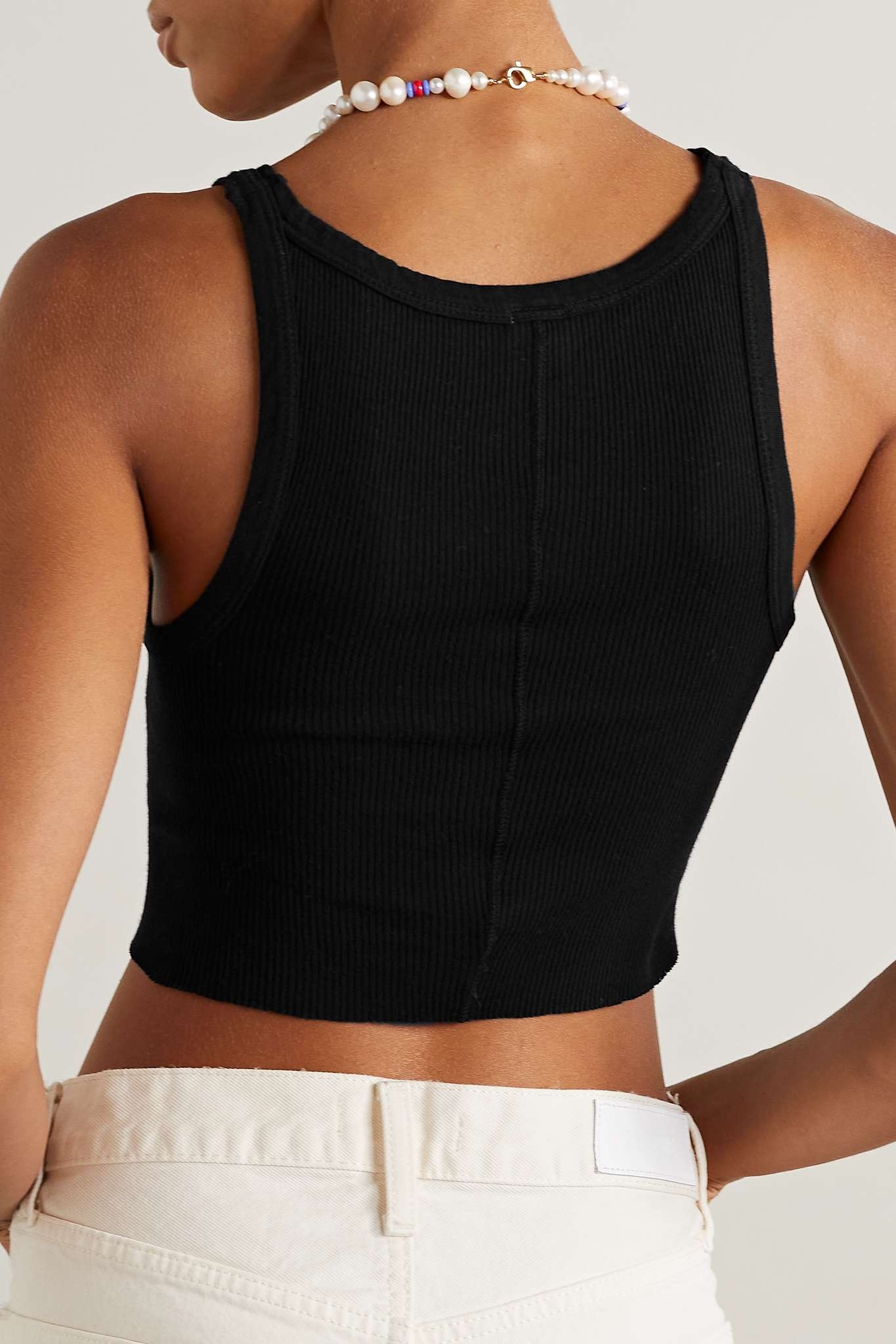 60s cropped ribbed cotton-jersey tank - 3