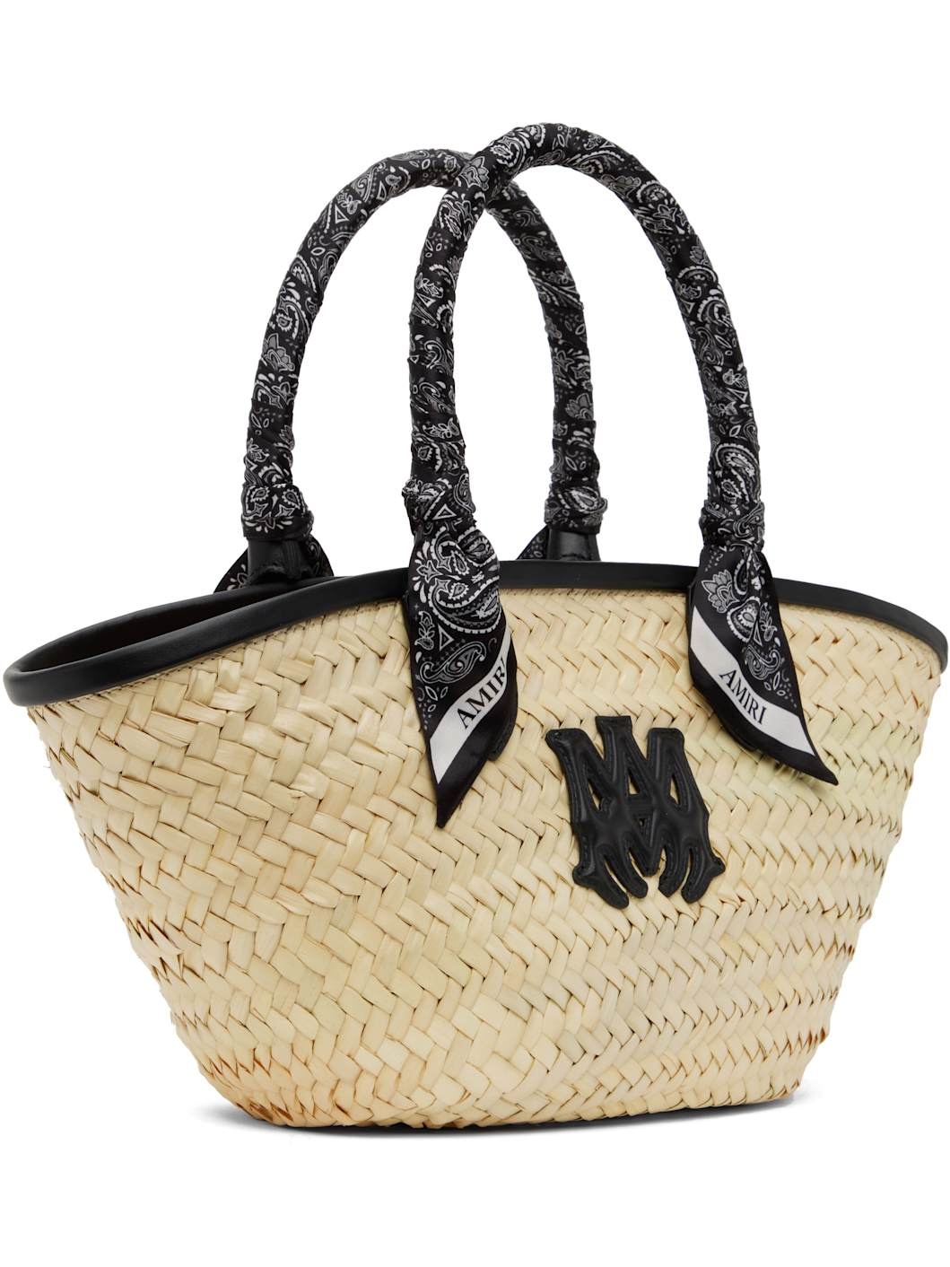 Beige & Black MA Raffia Micro Tote - 2