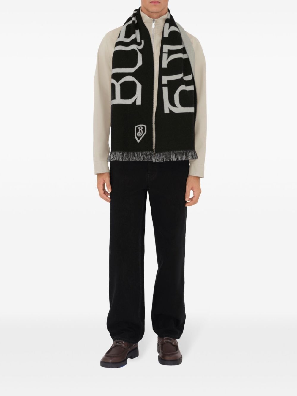 intarsia-logo wool scarf - 3