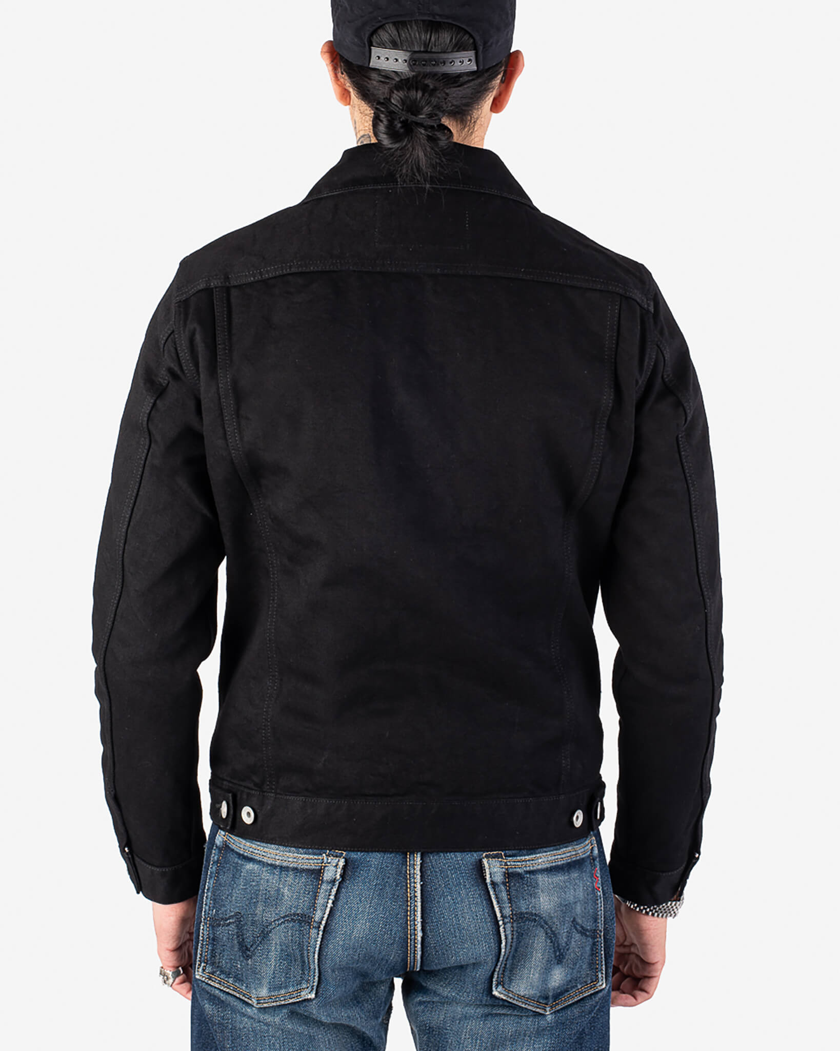 IHJ-86-BLK 14oz Selvedge Denim Modified Type III Jacket -  Black/Black - 3