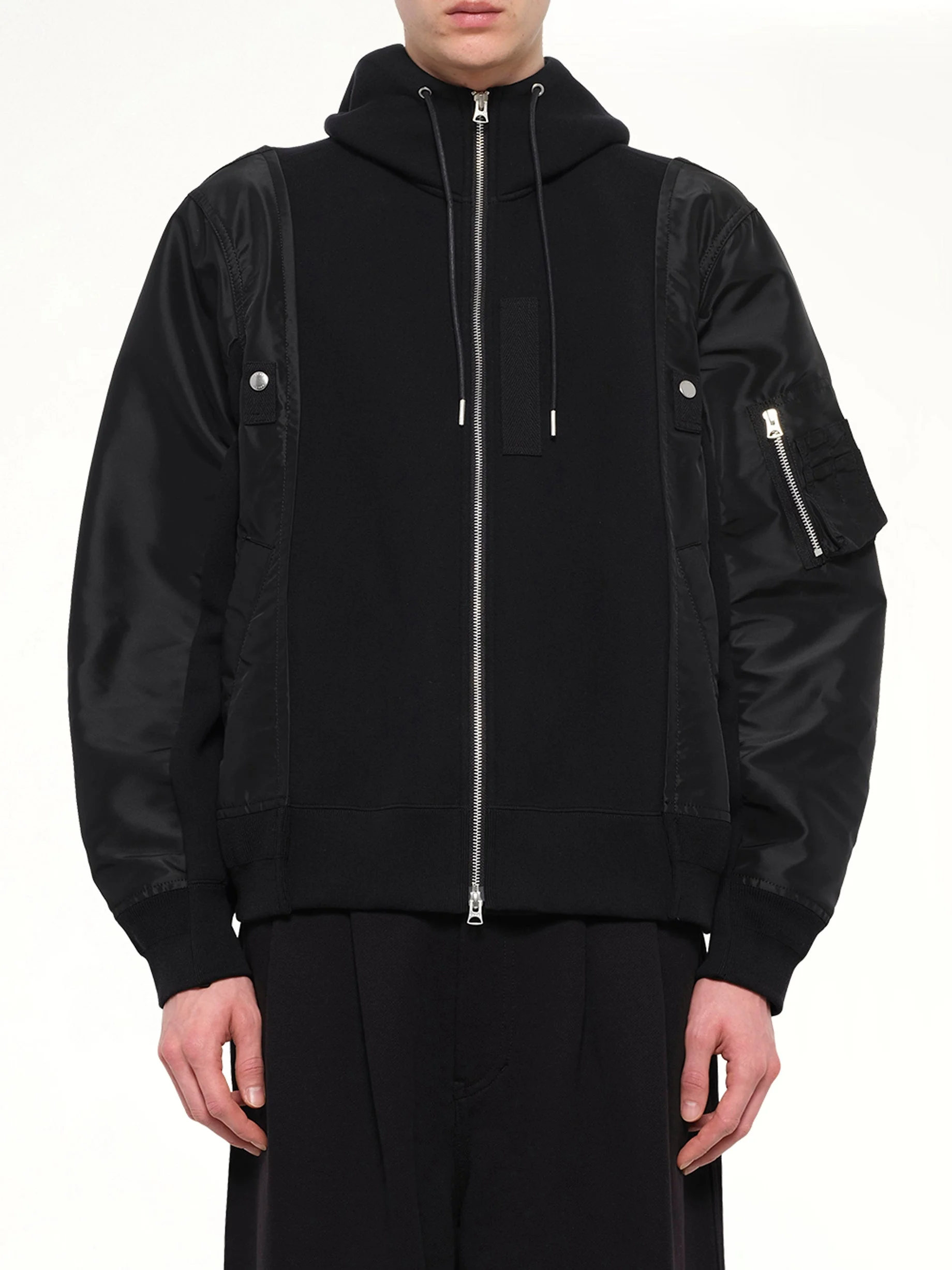 Sponge Sweat x Nylon Twill Hoodie in Black - 1