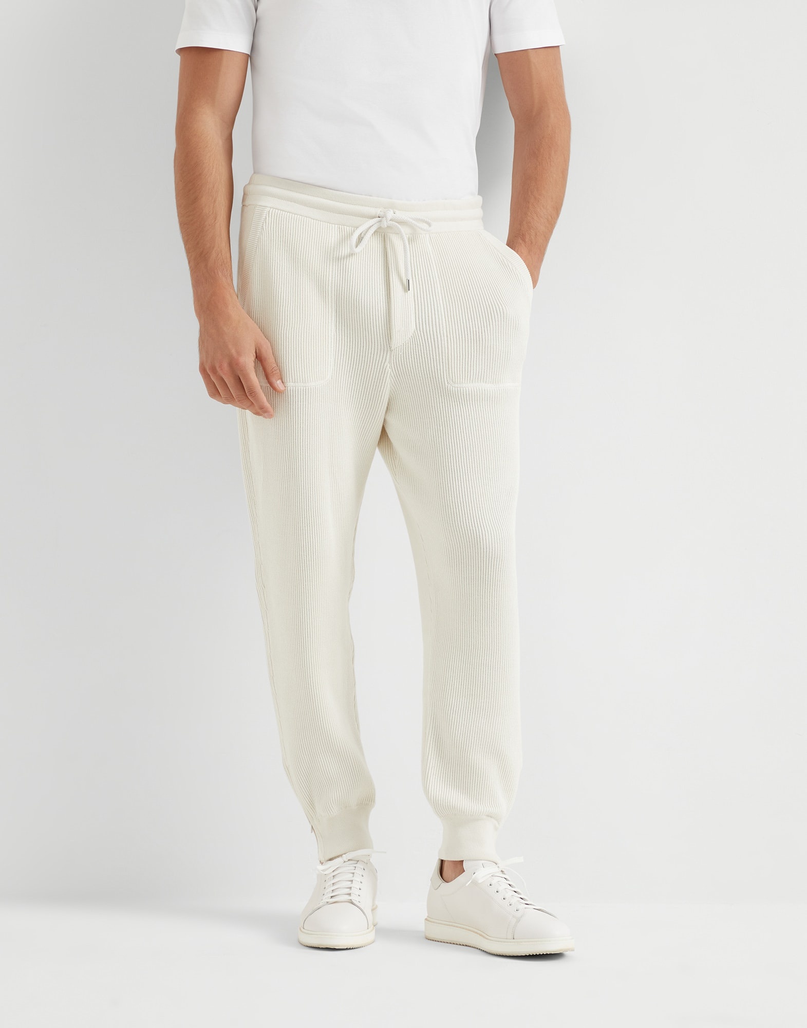 Cotton English rib knit trousers with zipper cuffs - 1