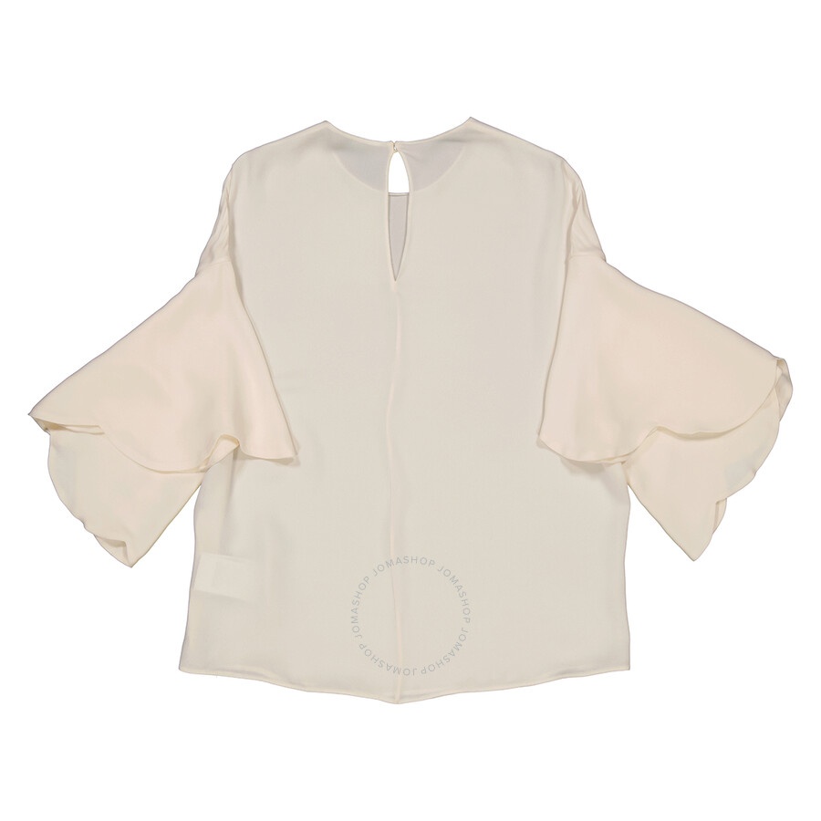 Valentino Ladies White Ruffle Sleeves Silk Blouse - 6