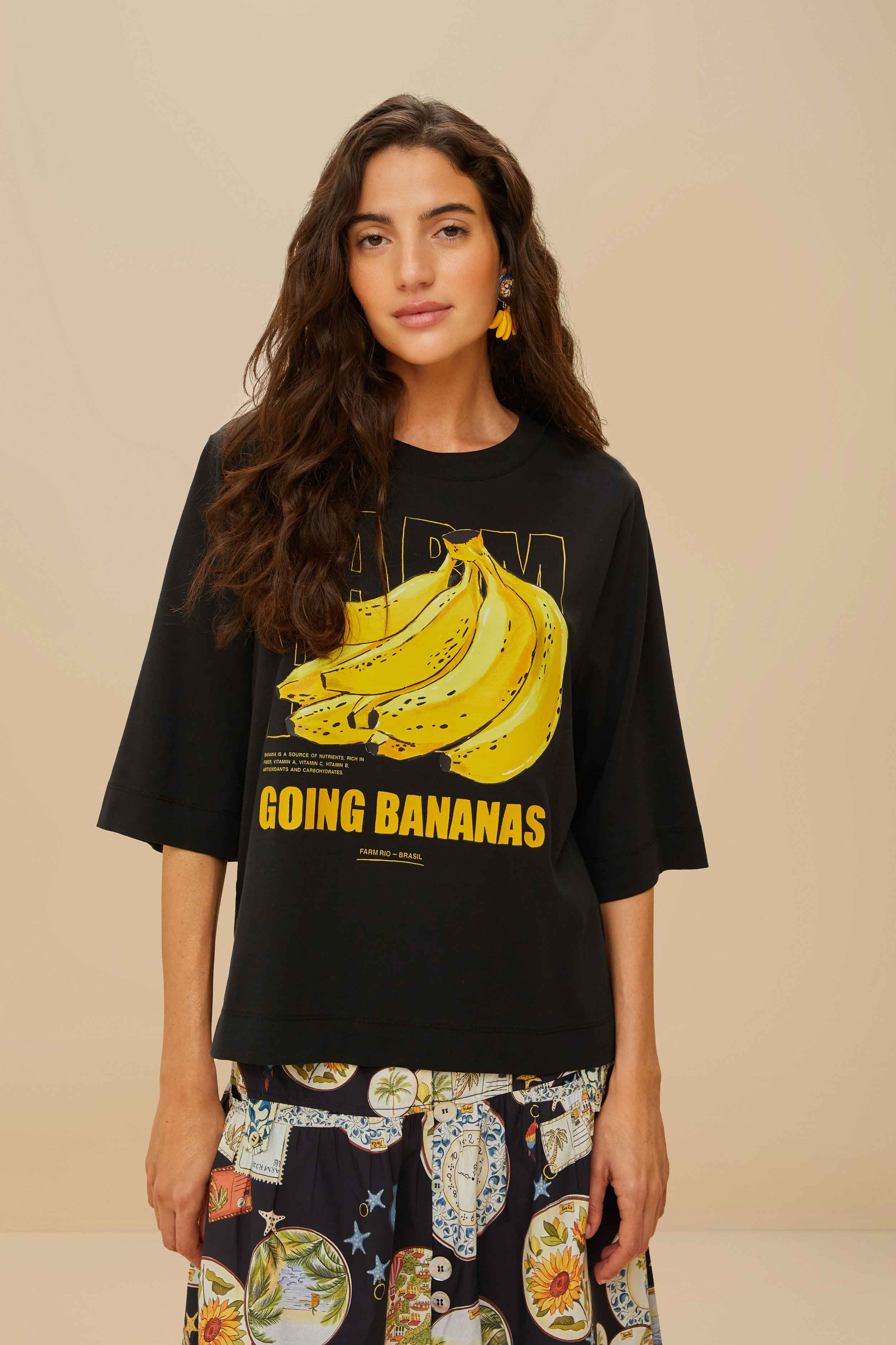 Black Tropical Bananas Organic Cotton T-Shirt - 1