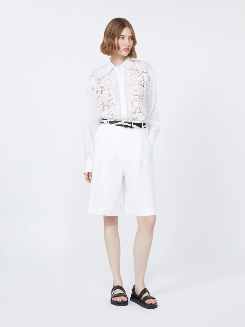 Max Mara CALI Embroidered ramie canvas boxy shirt - WHITE outlook