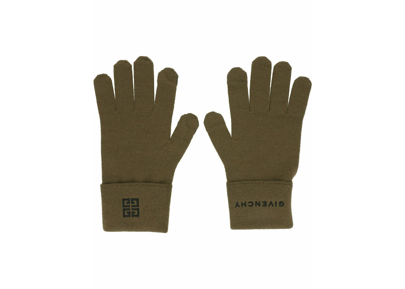 Givenchy Embroidered Logo Gloves Black/Khaki - 4