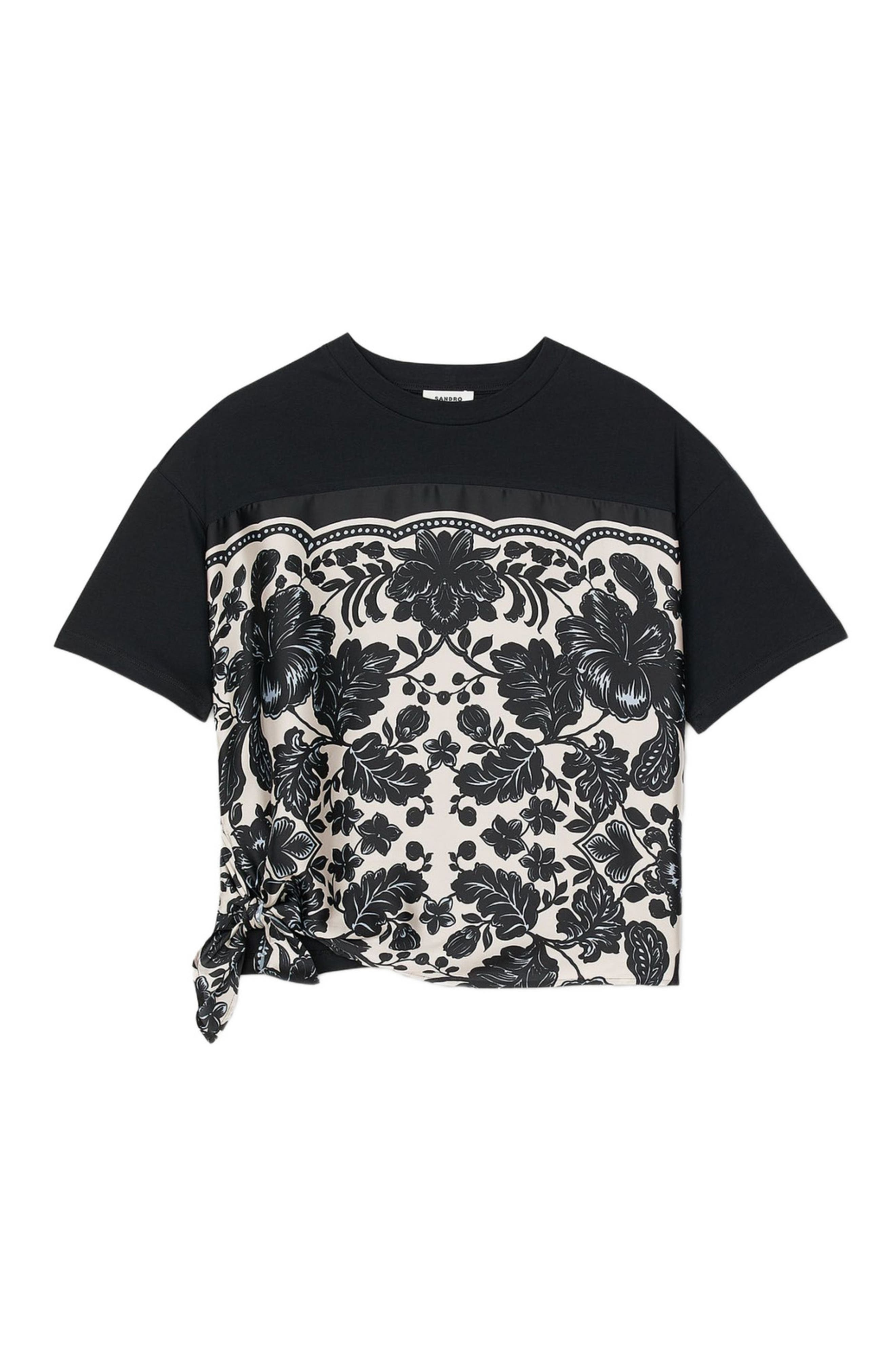SANDRO Floral motif T-shirt in Ecru /Black at Nordstrom - 5