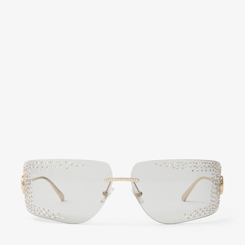 Margaret Pale Gold Rectangular Sunglasses with Crystals 1