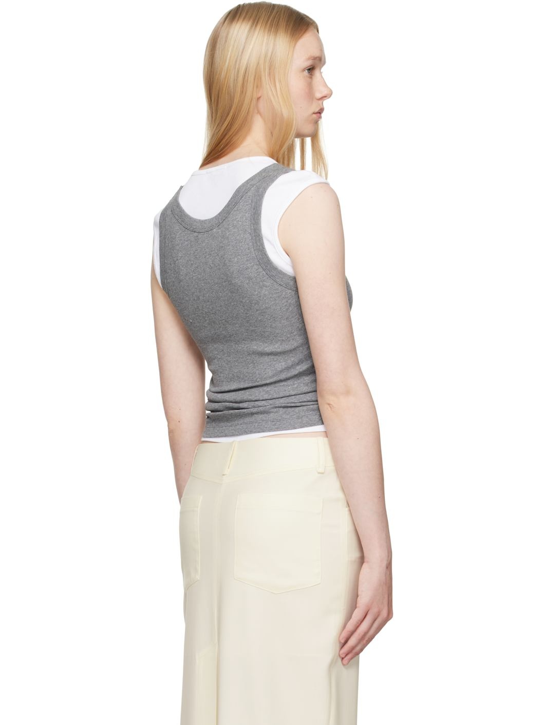 Gray Ribbed High Neck Tank Top - 3