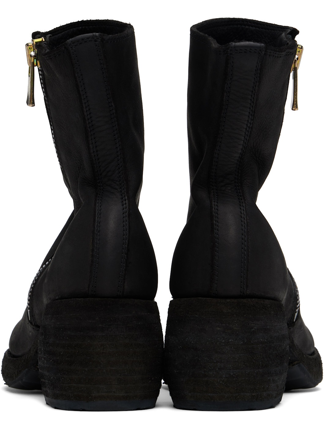 Black Guidi Edition Calf Grain Oblique Side Zip Boots - 2