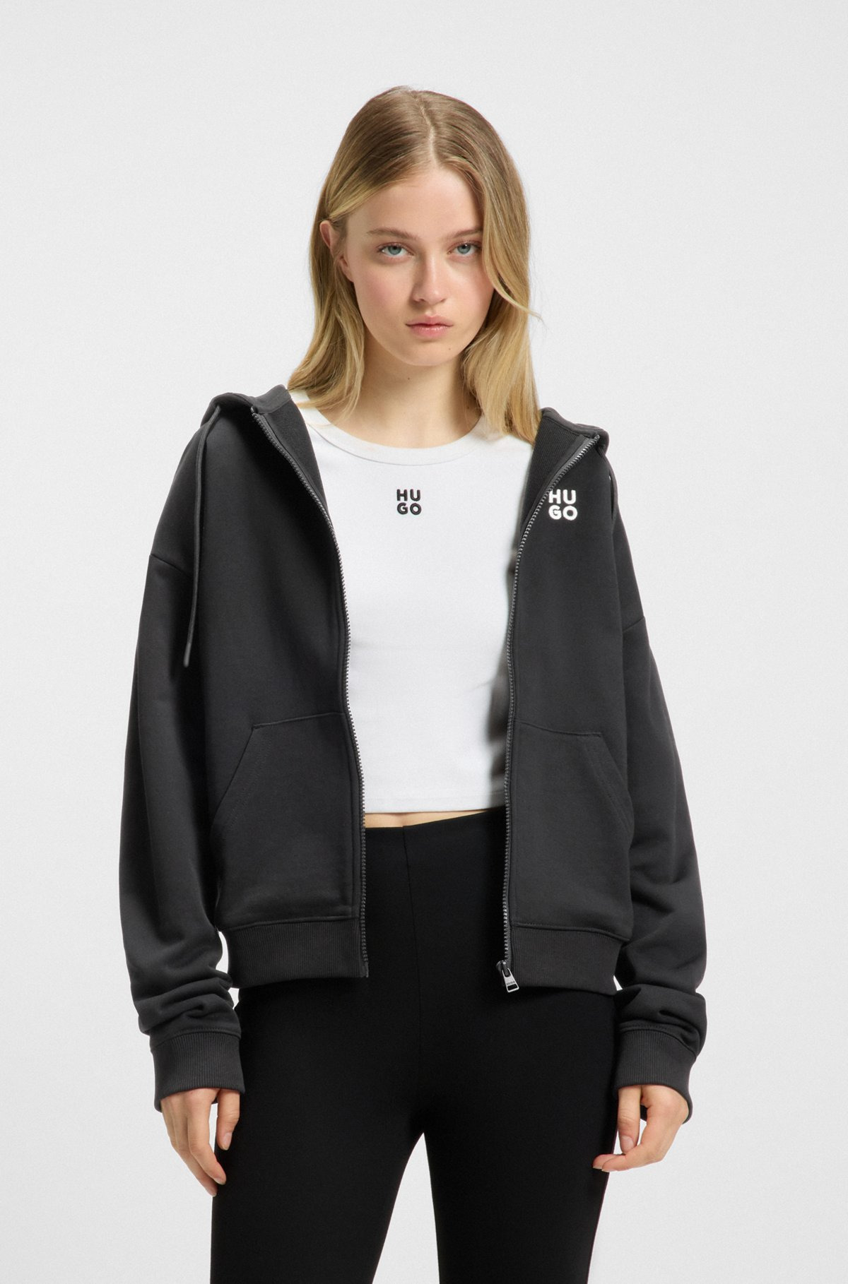 COTTON-TERRY ZIP-UP HOODIE WITH STACKED LOGO - 2