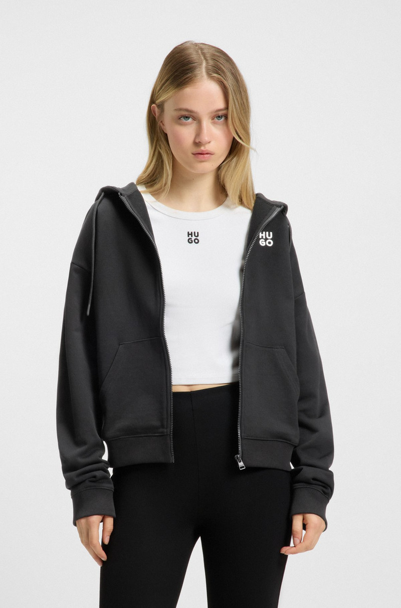 HUGO COTTON-TERRY ZIP-UP HOODIE WITH STACKED LOGO outlook