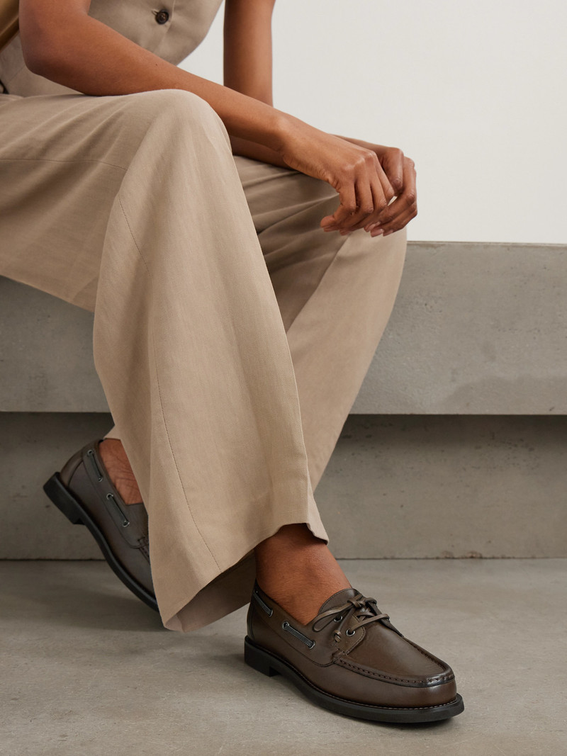 Brunello Cucinelli Embellished Leather Boat Shoes outlook