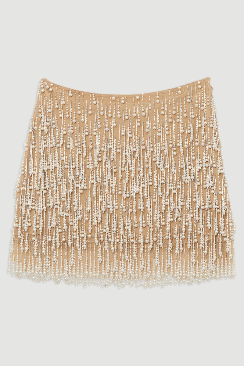 Pearl Tassel Embellished Woven Mini Skirt 4