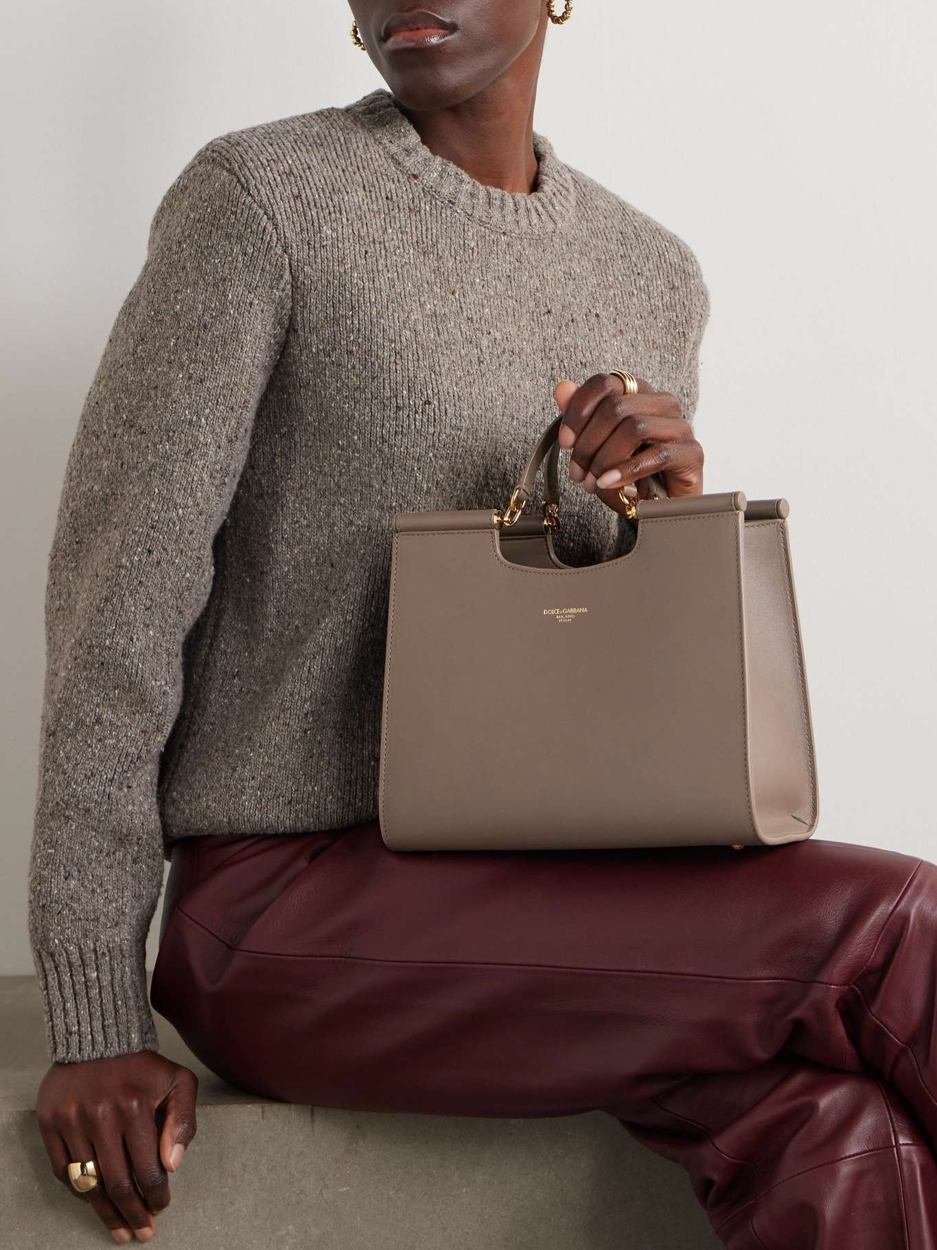 Sicily Shopper small leather tote Taupe - 6