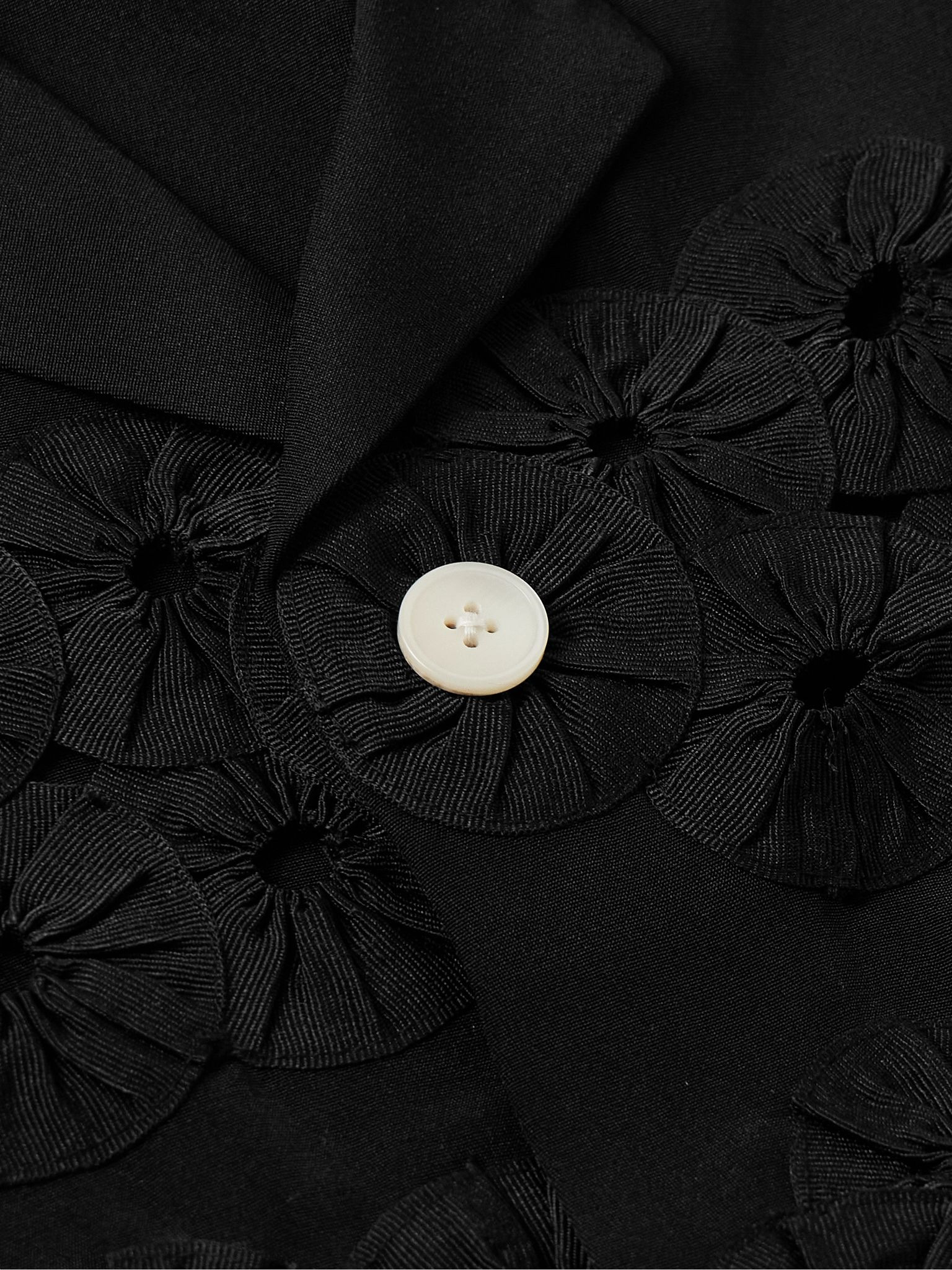 Camp-Collar Appliquéd Silk Shirt Black - 4
