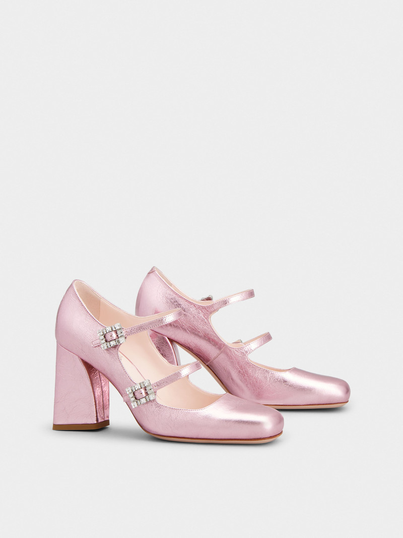 Roger Vivier Mini Très Vivier Strass Buckle Babies Pumps in Leather outlook