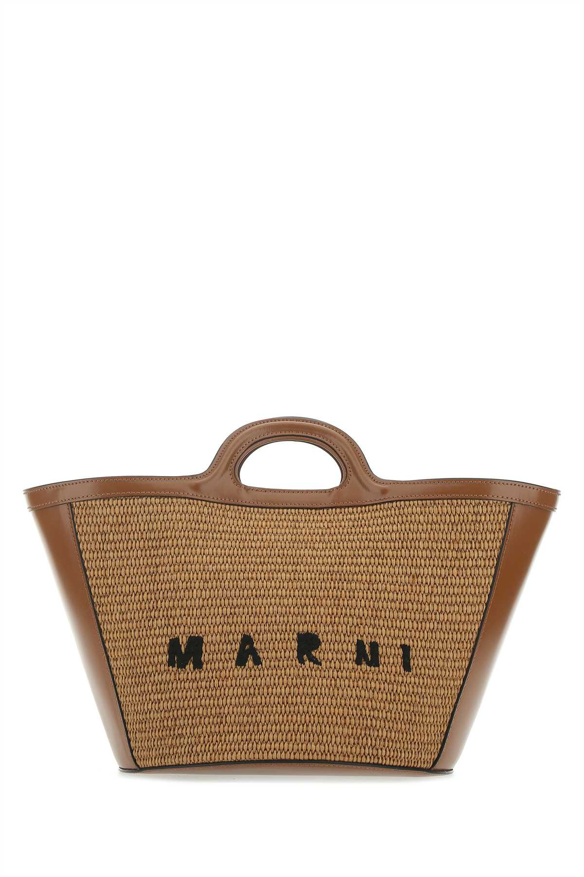 Marni Women Two-Tone Leather And Raffia Small Tropicalia Summer Handbag - 1