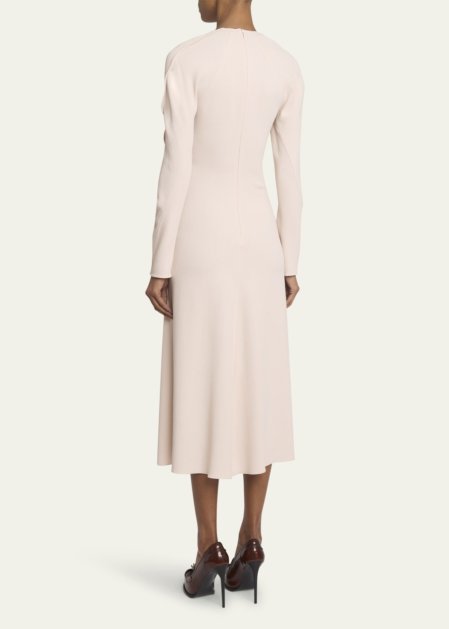 Long-Sleeve Pleated Raglan Midi Dress - 3