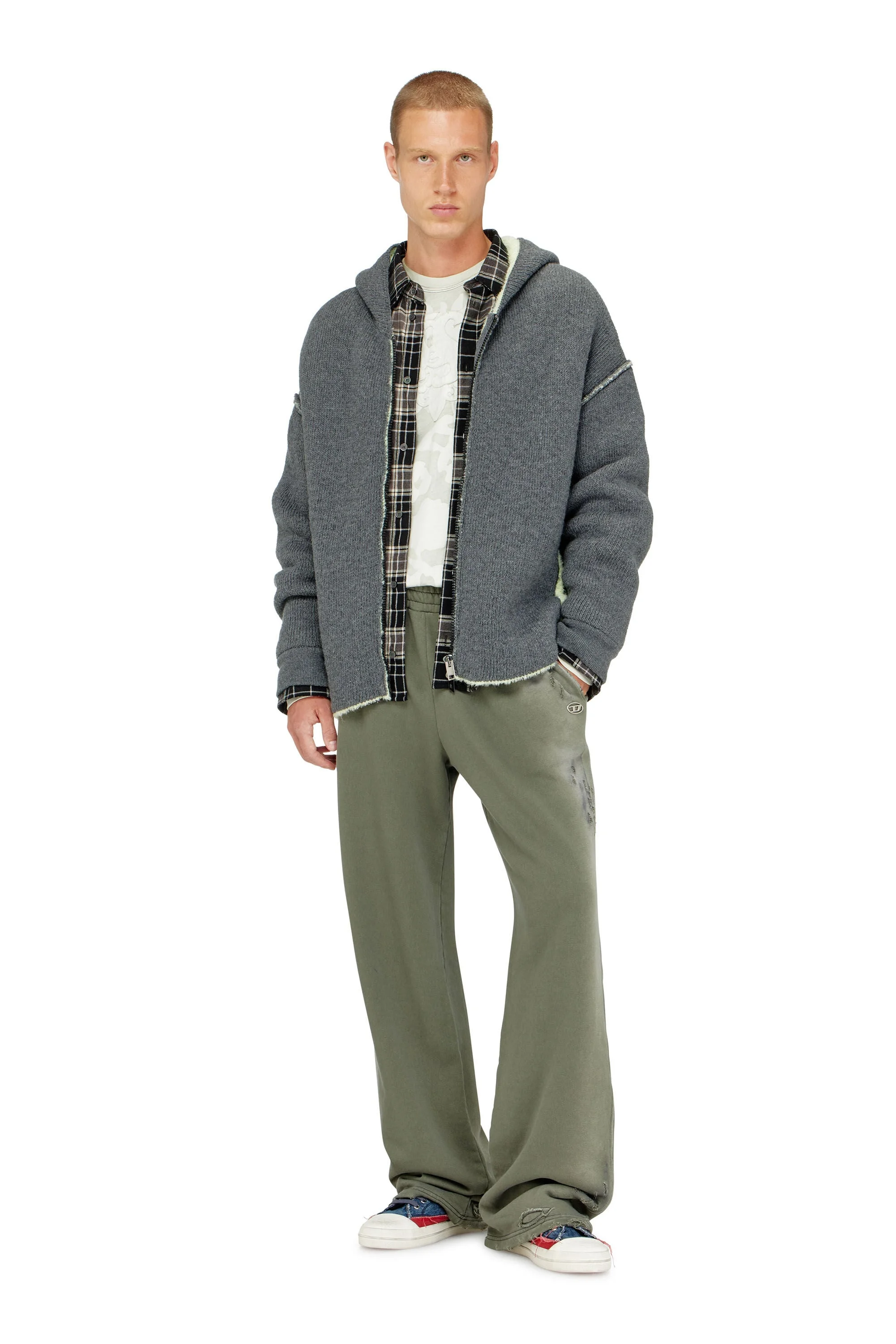 ZIP-UP HOODIE IN DUAL-TEXTURE KNIT - 1