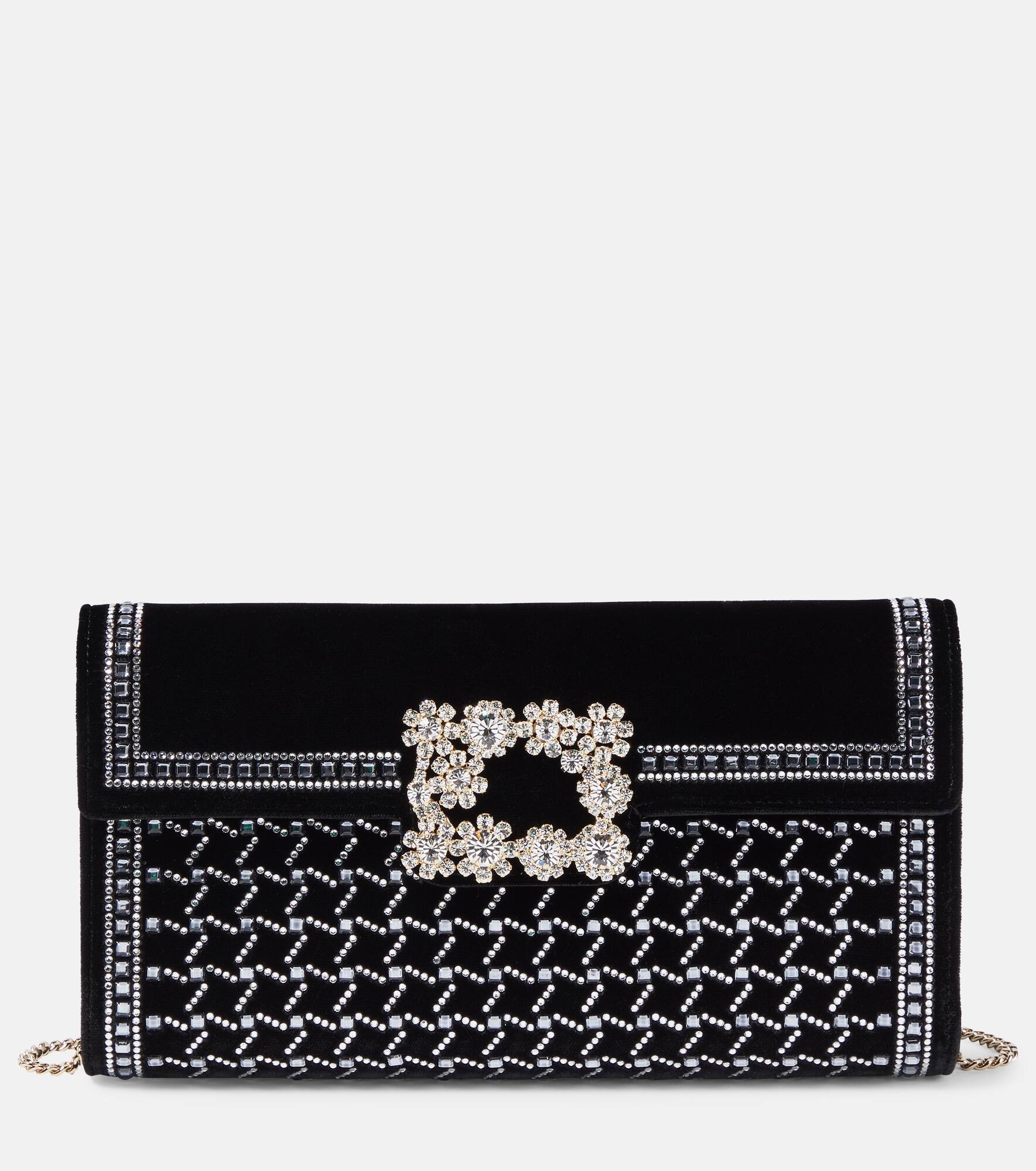 Flower Strass embellished velvet clutch - 1