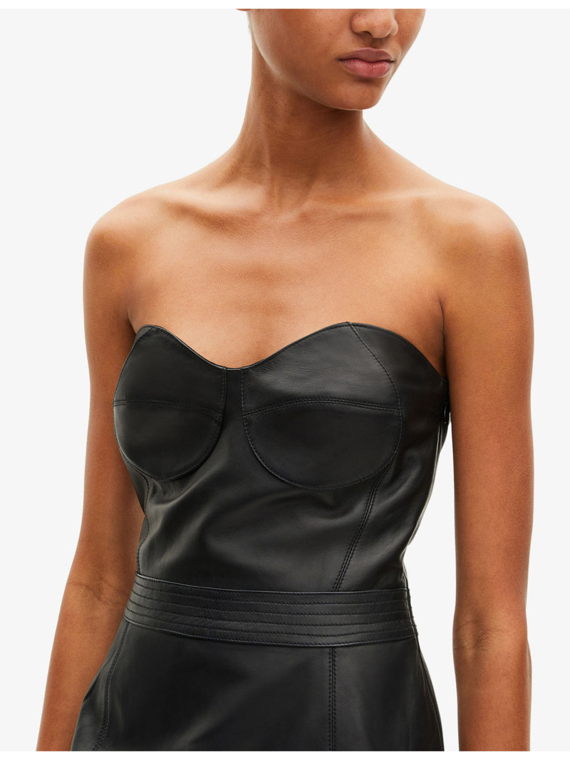 Strapless Corset-Effect Leather Mini Dress 5