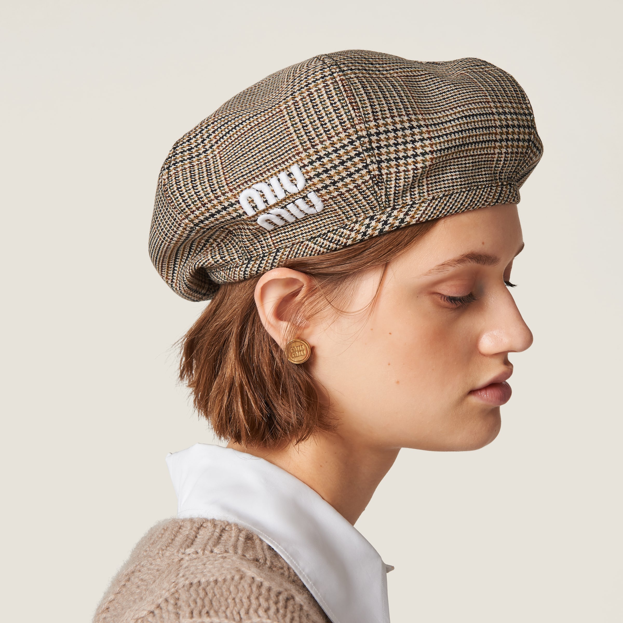 Miu Miu｜HUNTING CAPS/BERET HATS (5HC075 2CSI F0241) 韩国直邮Miu Miu 5HC075 2CSI F0241 狩猎帽/贝雷帽高级感正品