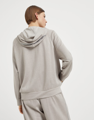 Brunello Cucinelli Cotton and silk interlock hooded sweatshirt with precious stripe outlook