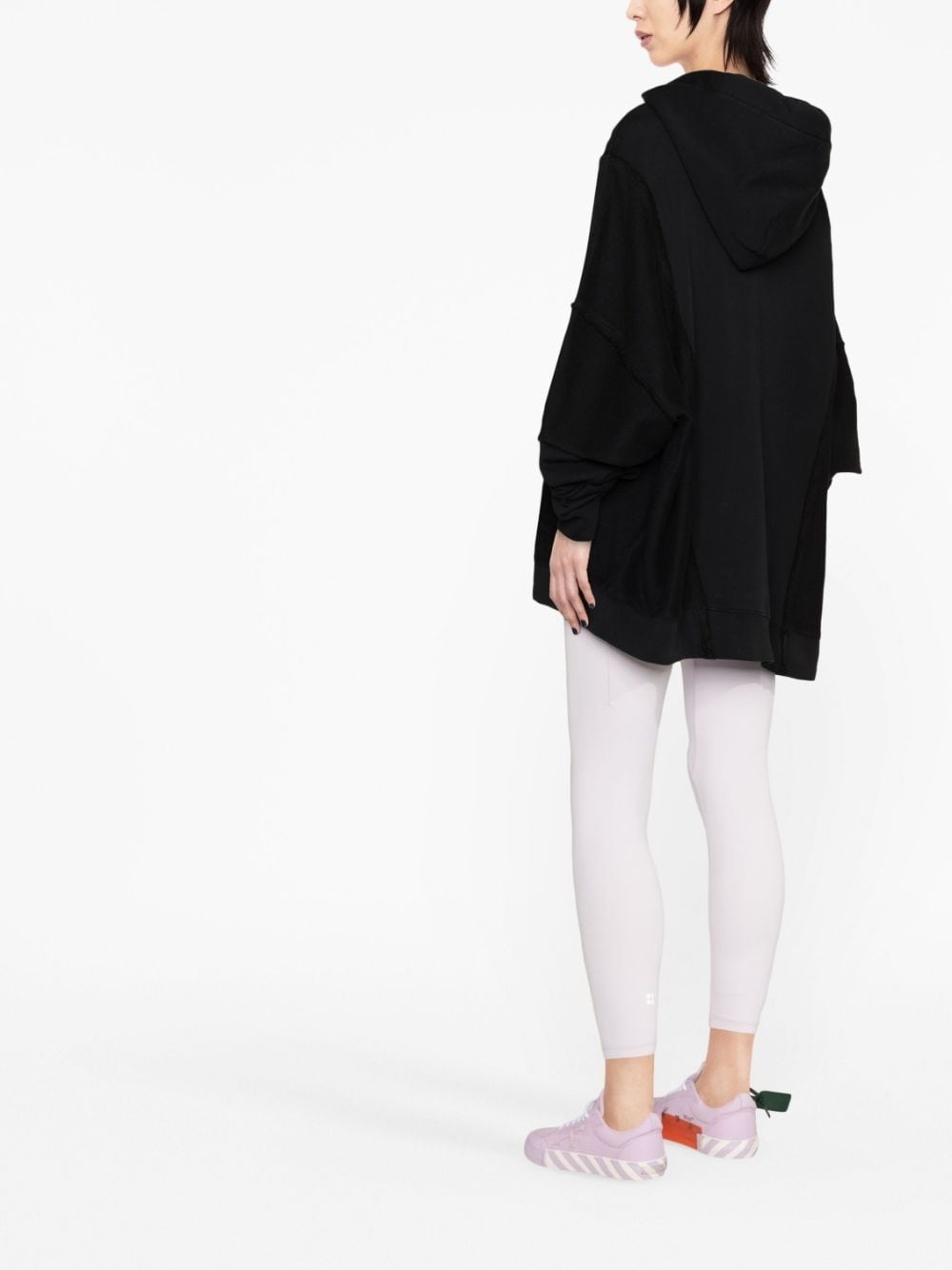 towelling-finish panelled cotton hoodie - 4