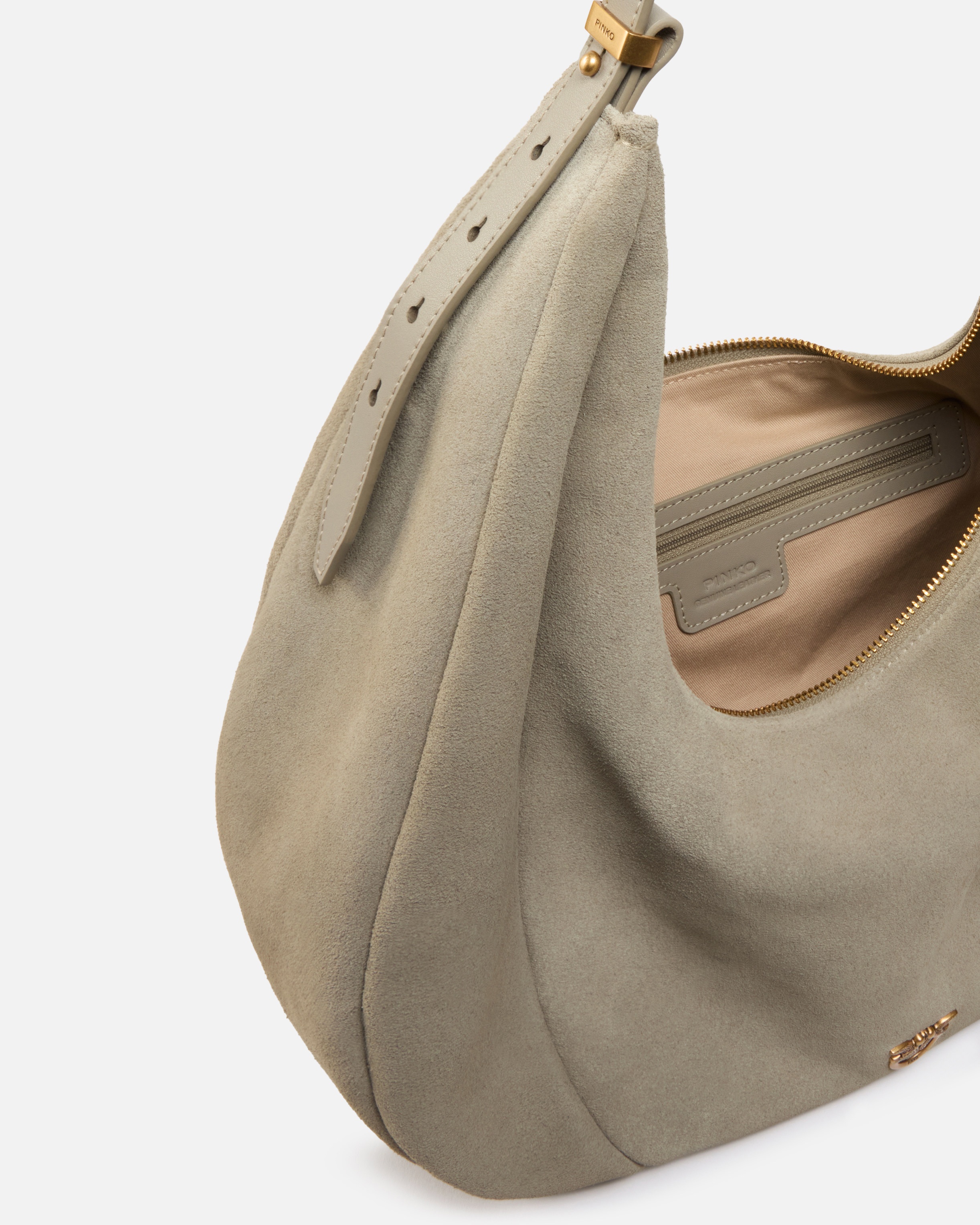 LARGE SUEDE HOBO SHOULDER BAG WITH LEATHER HANDLE - 4