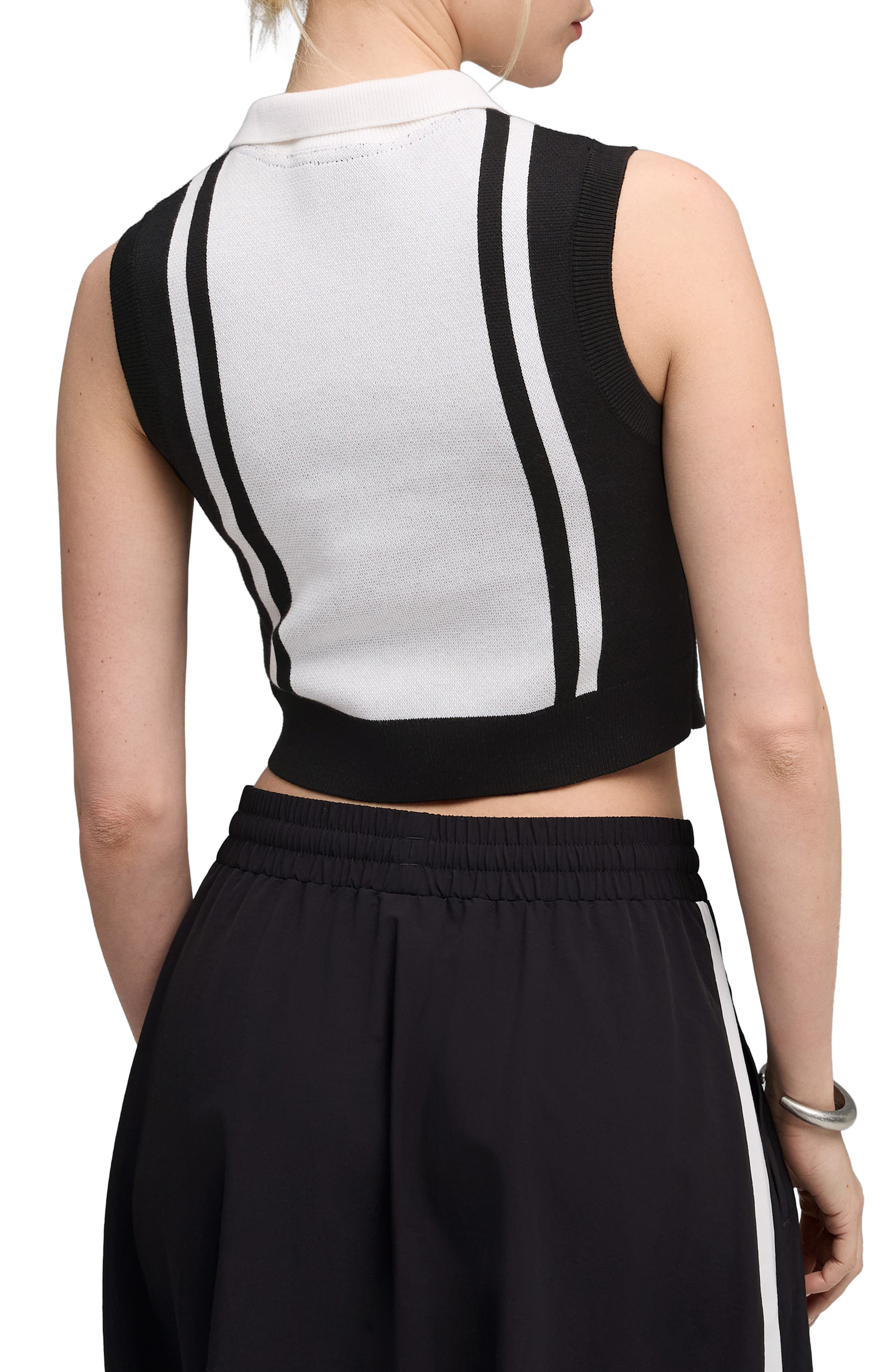 PUMA Future Archive Jacquard Sleeveless Half Zip Knit Crop Top in Puma Black/Puma White at Nordstrom - 2