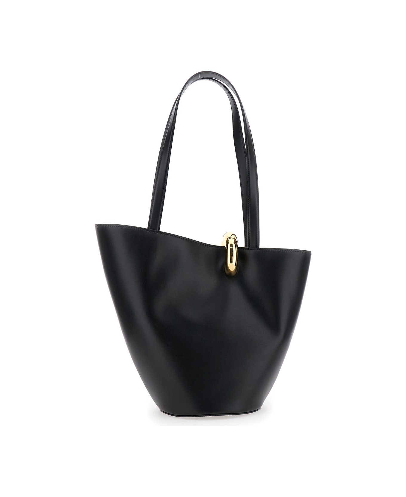 'le Bambola Moyen' Black Shoulder Bag With Front Metal Ring Closure And Embossed Logo Lettering On T - 2