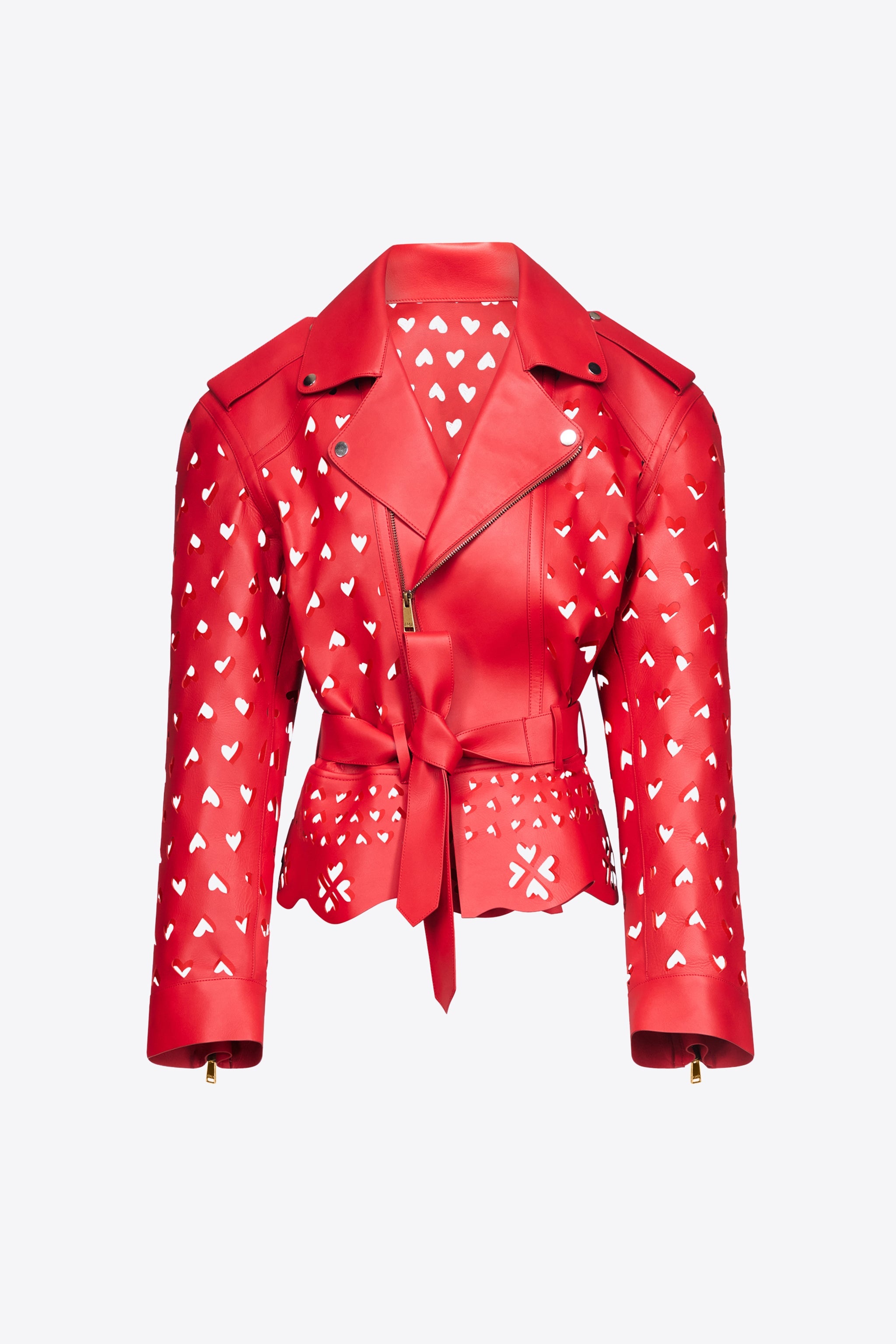 LASER-CUT LEATHER HEART MOTO JACKET - 1